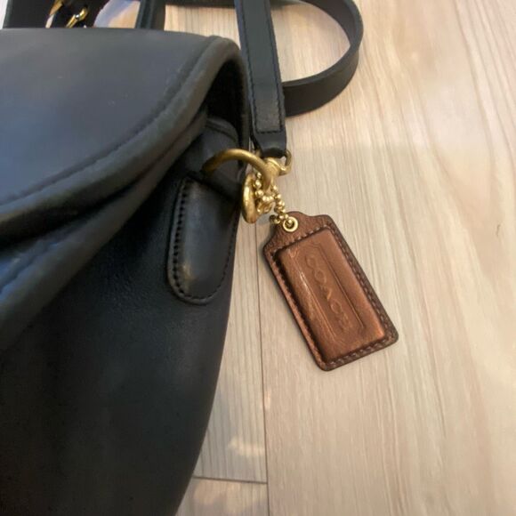 Vintage Coach 9977 Black Manor Bag Top handle crossbody Black Flap USA with copp - Picture 8 of 16